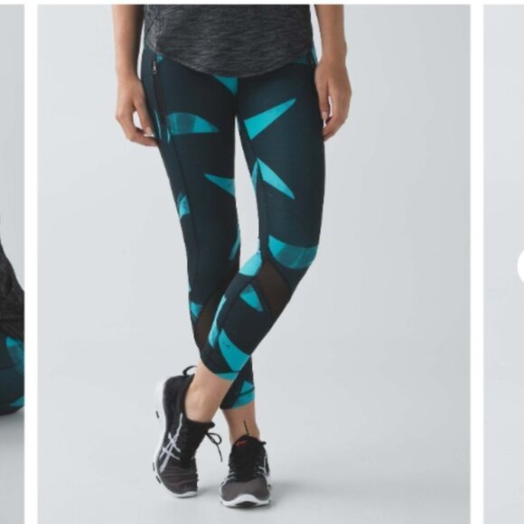 Lululemon Inspire Tight *Full-On Luxtreme (Mesh) Peacock Blue Black W5G70S Sz 4 - Picture 2 of 14